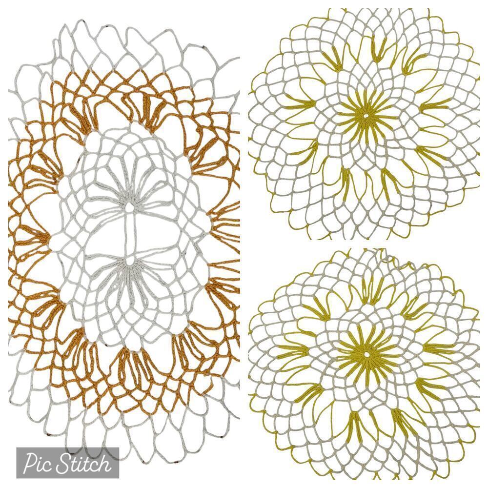 Vintage Doilies Crochet Set of 3 Wide Knit Yellow Orange‎ White